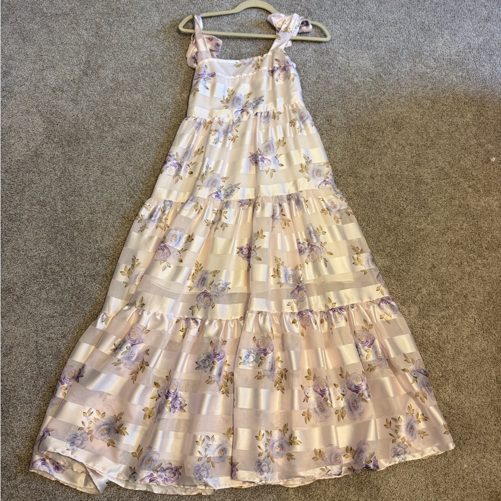 Floral Maxi Dress in Cream and Purple